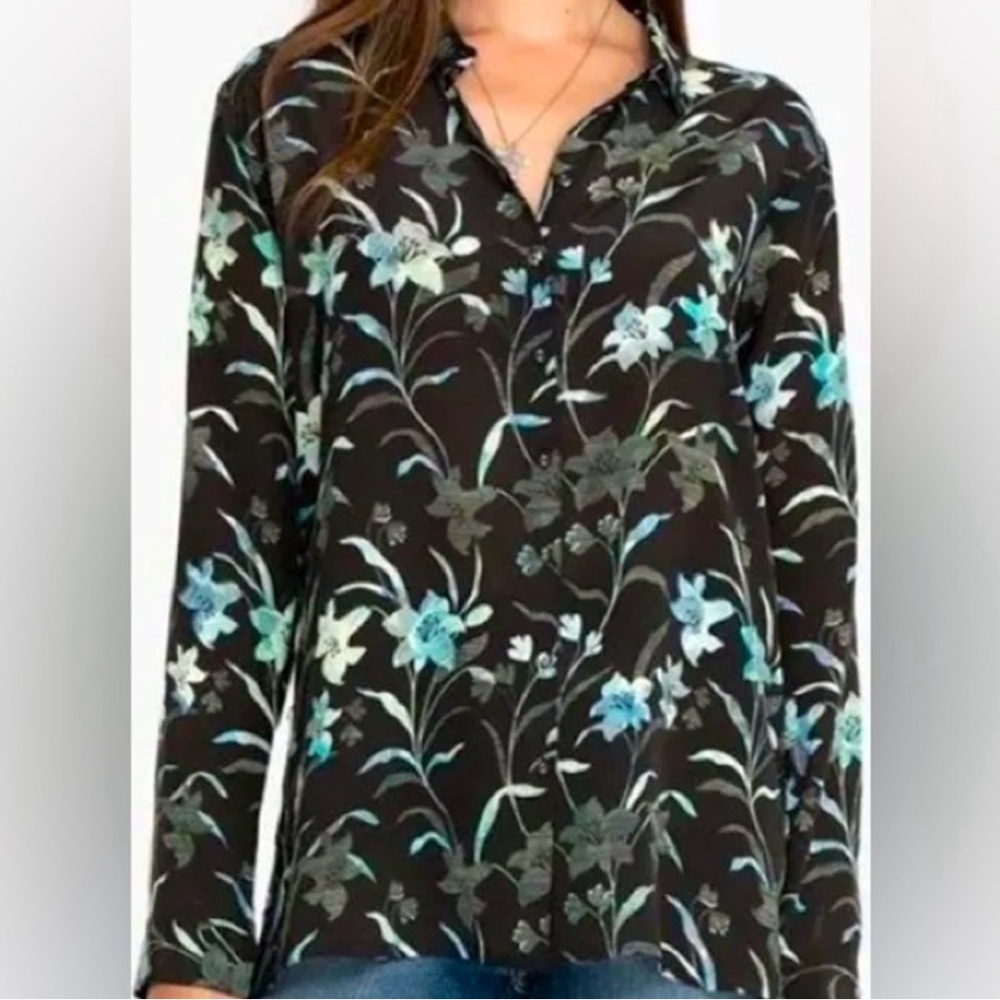 Johnny Was Biya Zabi Blouse Floral Print Silk Button Down Sz Medium